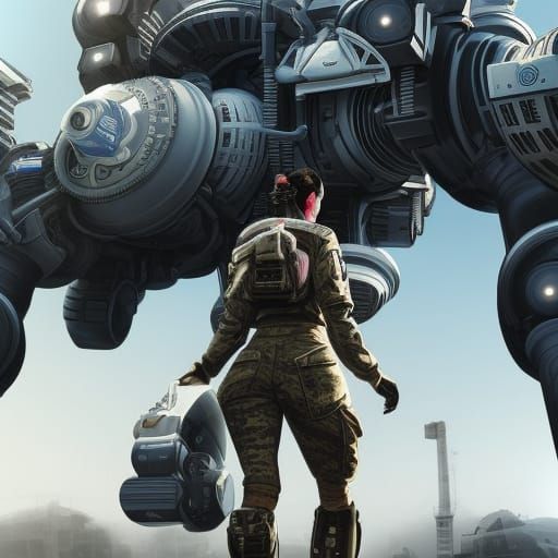 Futuristic Soldier Under Mech, Hyperrealistic Digital Illust...