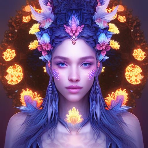 Goddess with Floral Crown and Aurora, Octane Render