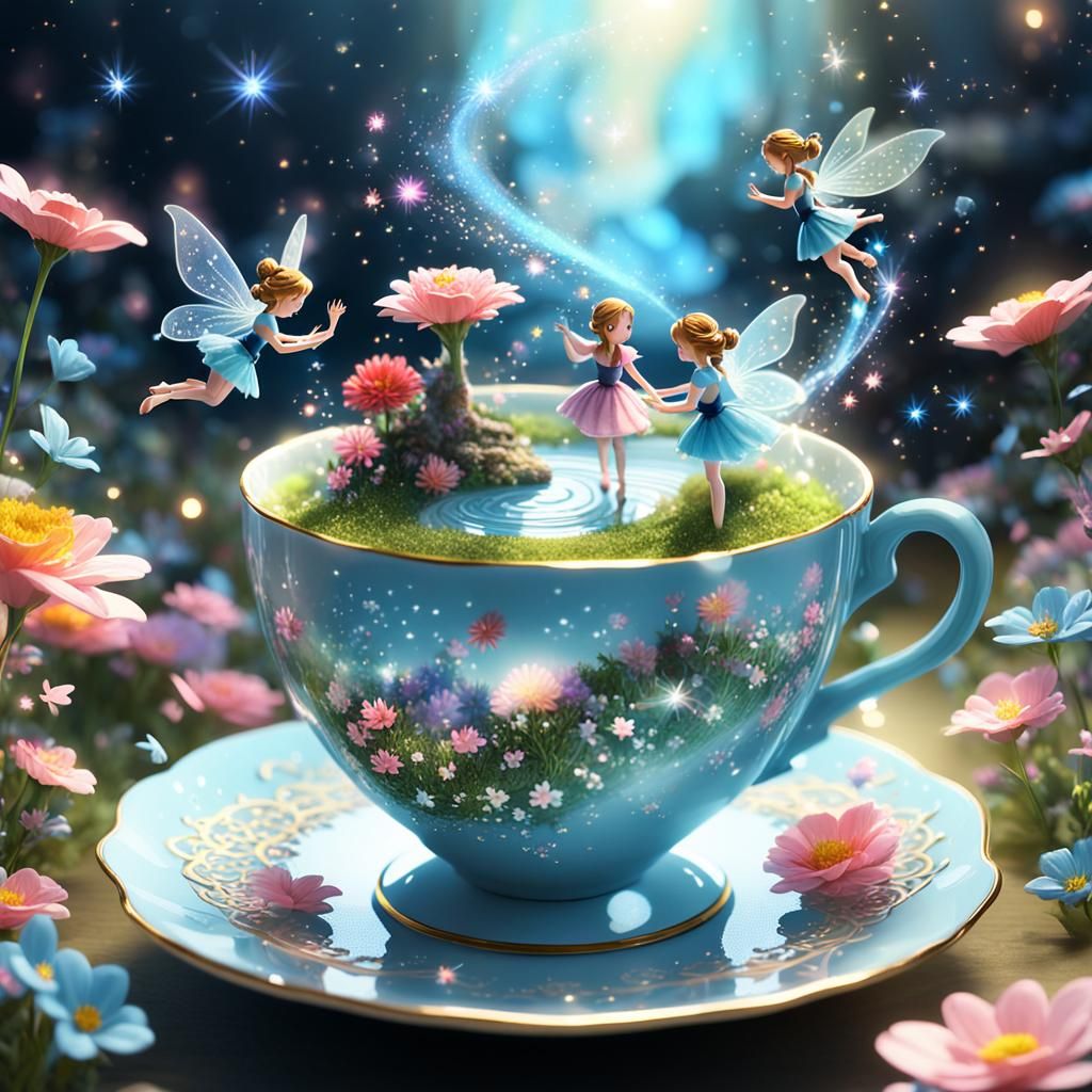 Enchanted Teacup: A Whimsical Anime 3D Scene