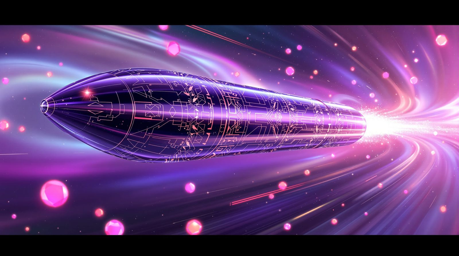 Sleek Purple Glass Spaceship in Pastel Nebula