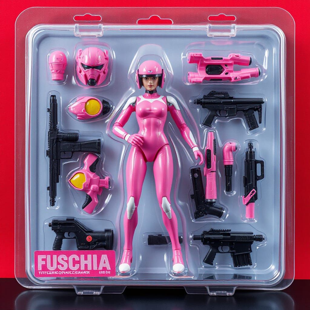 Vibrant Pink Cyborg Action Figure Toy in Futuristic Blister ...