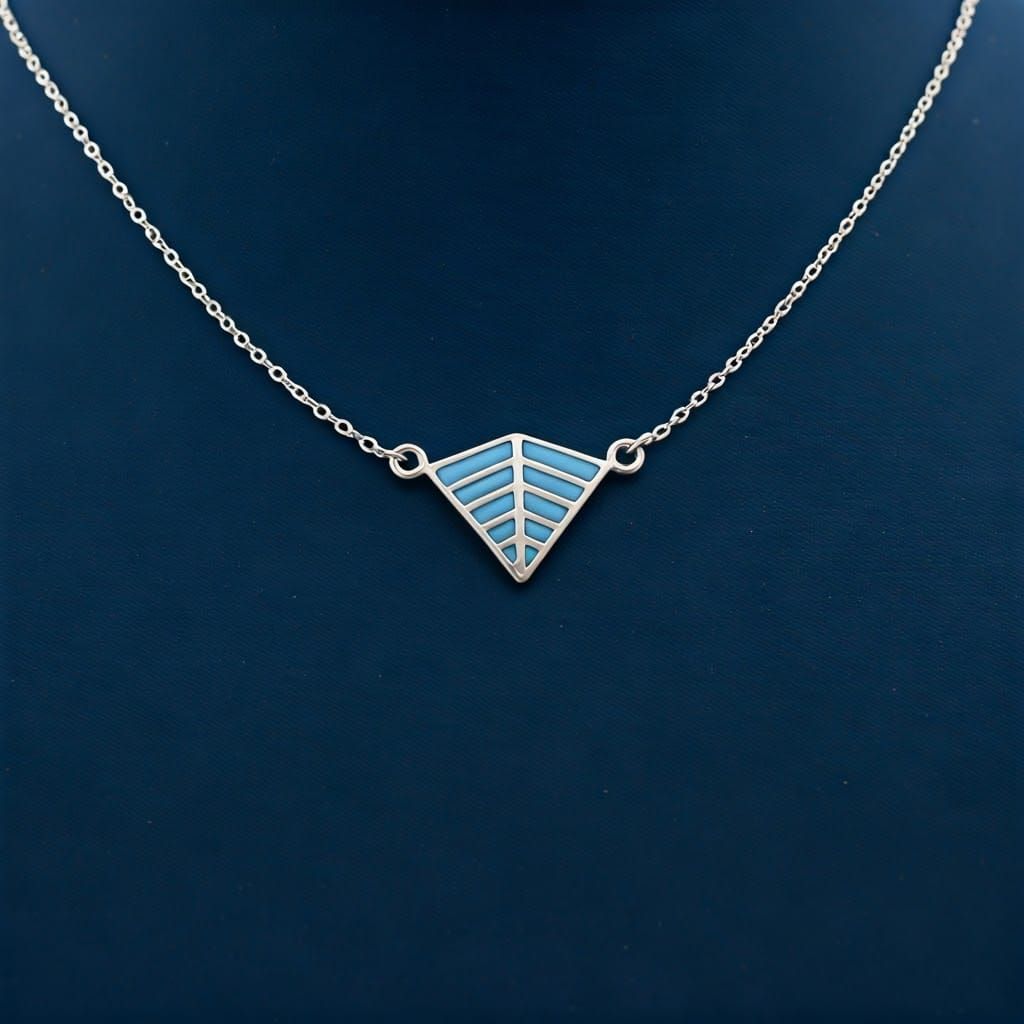 Geometric Necklace with Blue Triangles in Art Deco Style