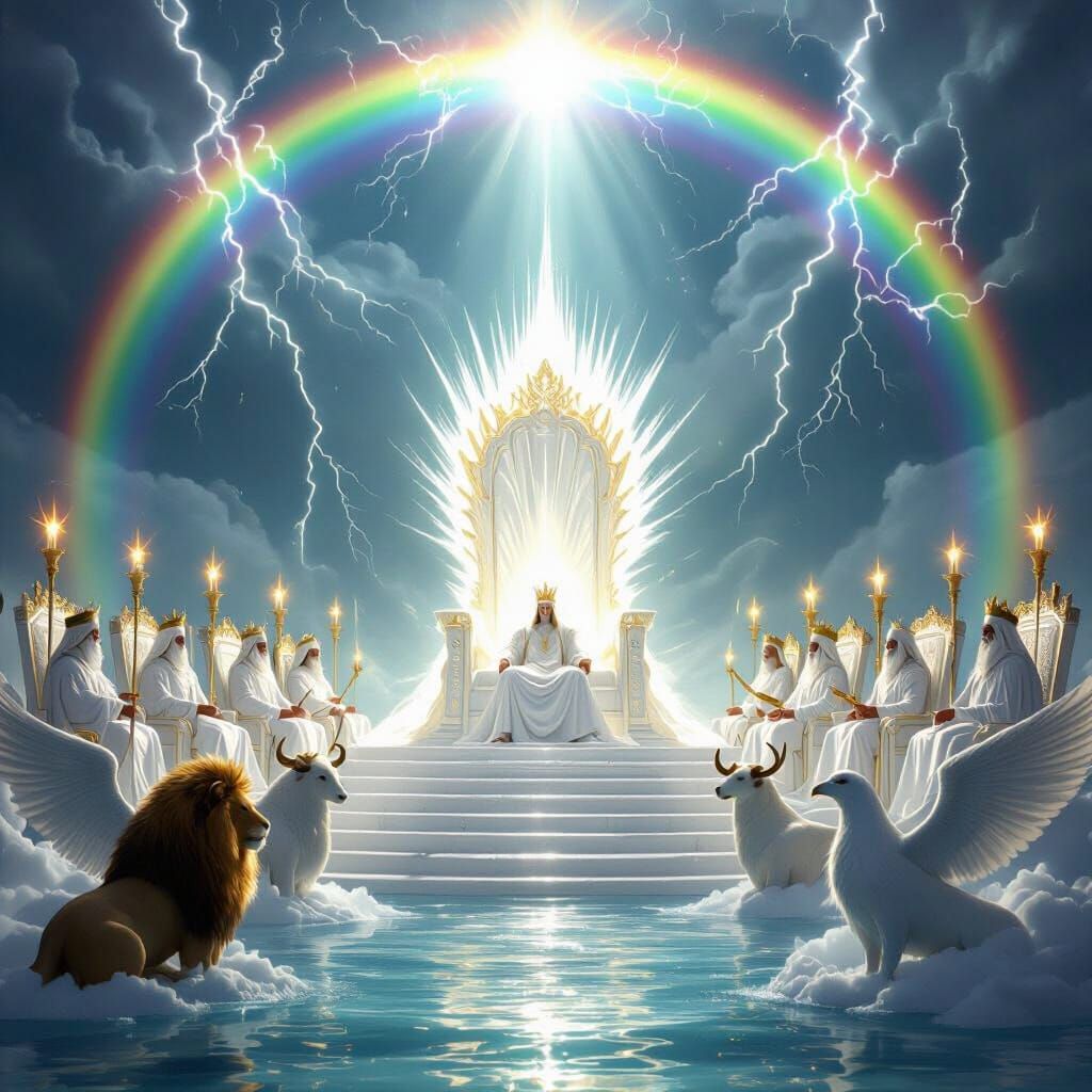 Heavenly Throne with Emerald Rainbow and Elders