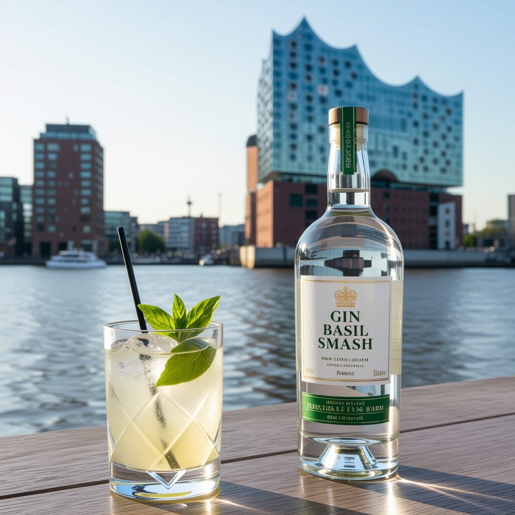 Gin Basil Smash in Hamburg with Elbphilharmonie