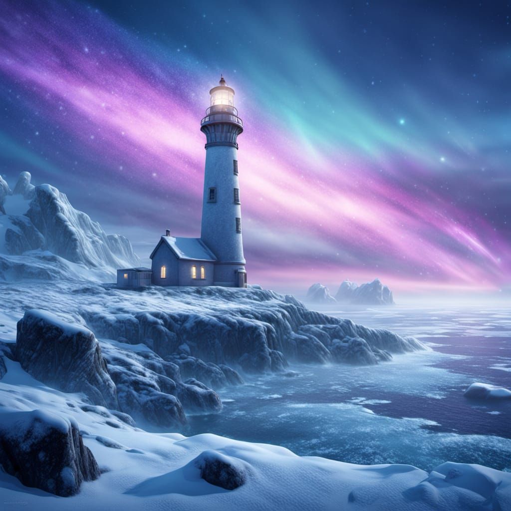 Icy Coastline Lighthouse in Hyper-Realistic Digital Art