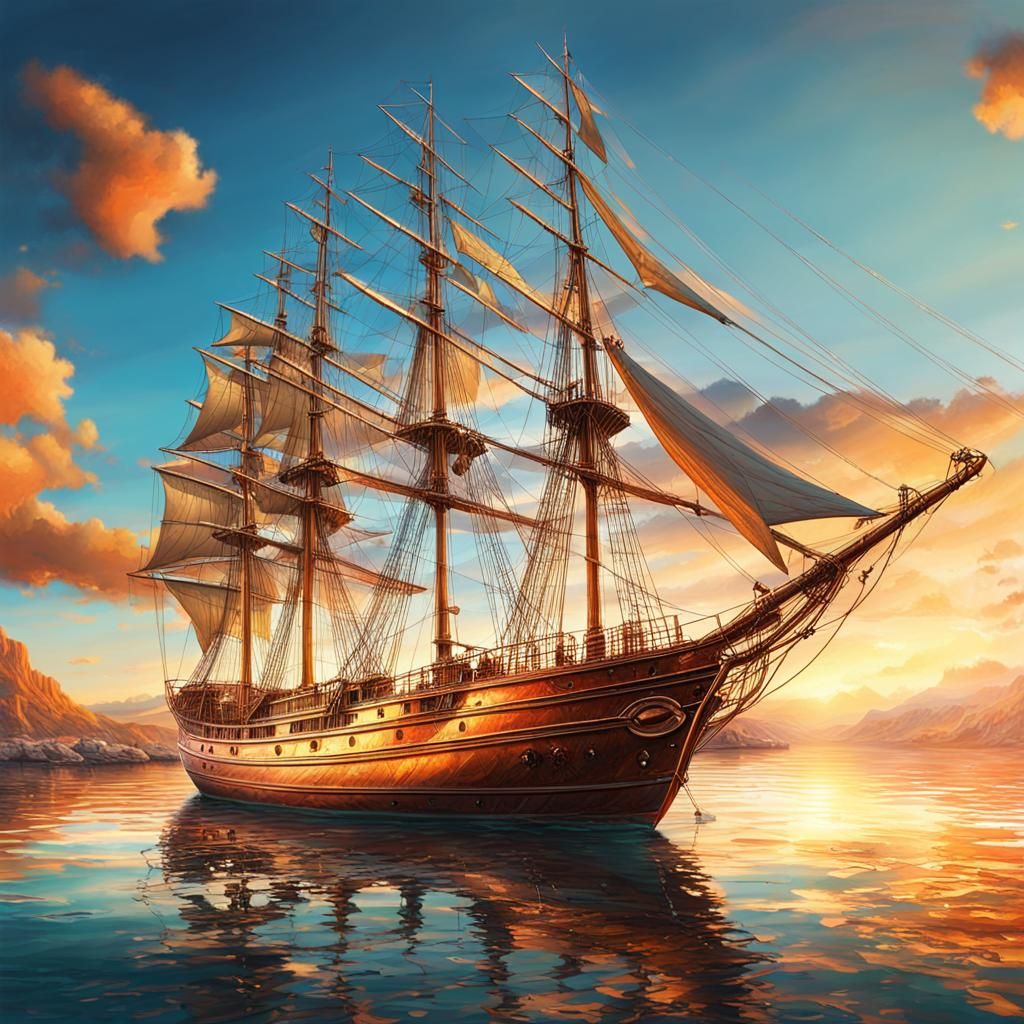 Majestic Copper Sailboat at Ancient Harbor