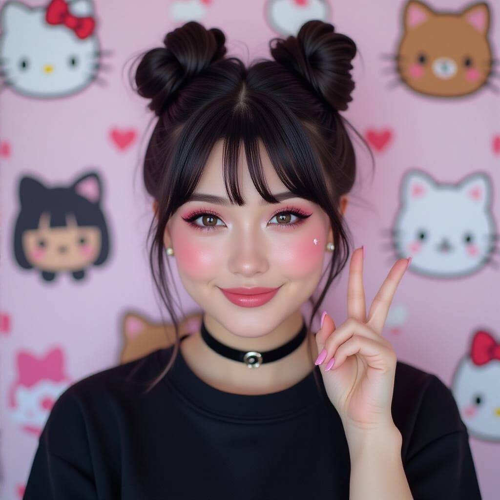 E-Girl Portrait with Kawaii Backdrop in Chibi Style