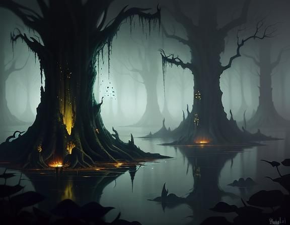 Bullywug in Swamp: A Surreal Oil Painting