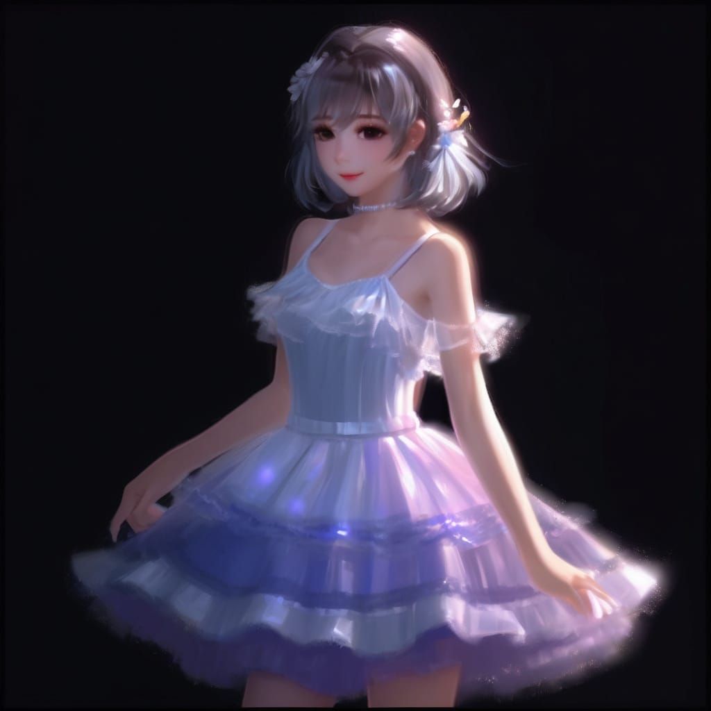 Vibrant Dress in Luminous Layers, Inspired by Anime and Digi...