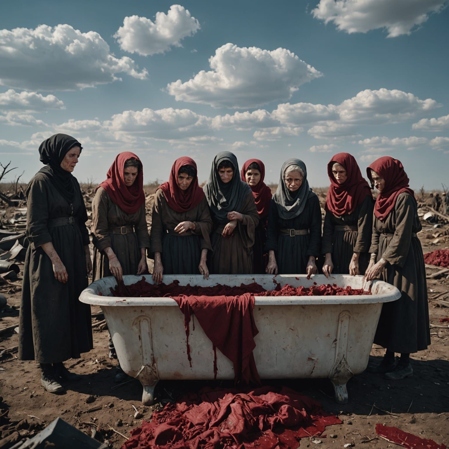 Grief-Stricken Widows in Wasteland, Cinematic Still