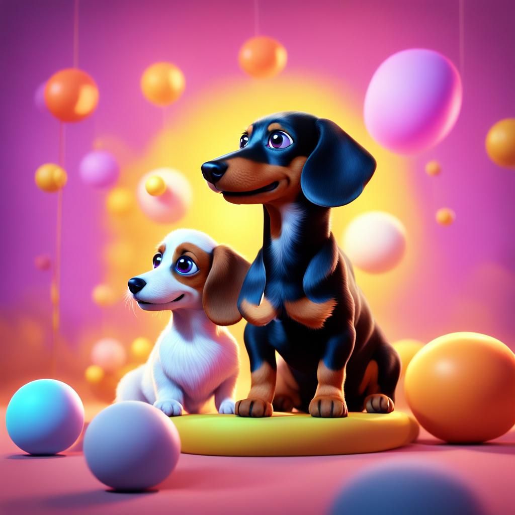 Dachshund Dog Plays: 3D Digital Art