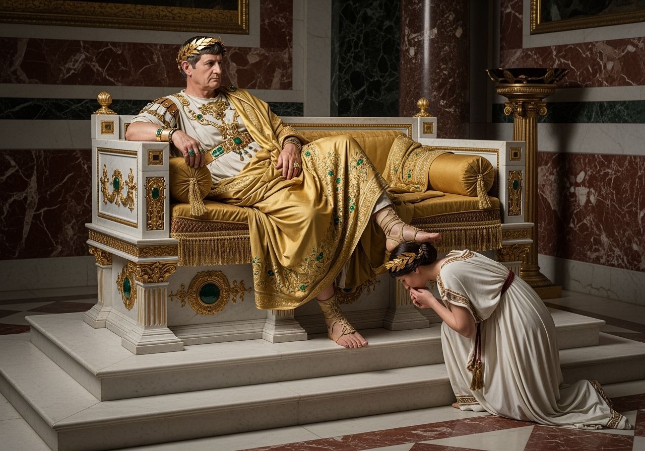 Emperor Caligula Lounging in a Lavish Roman Palace