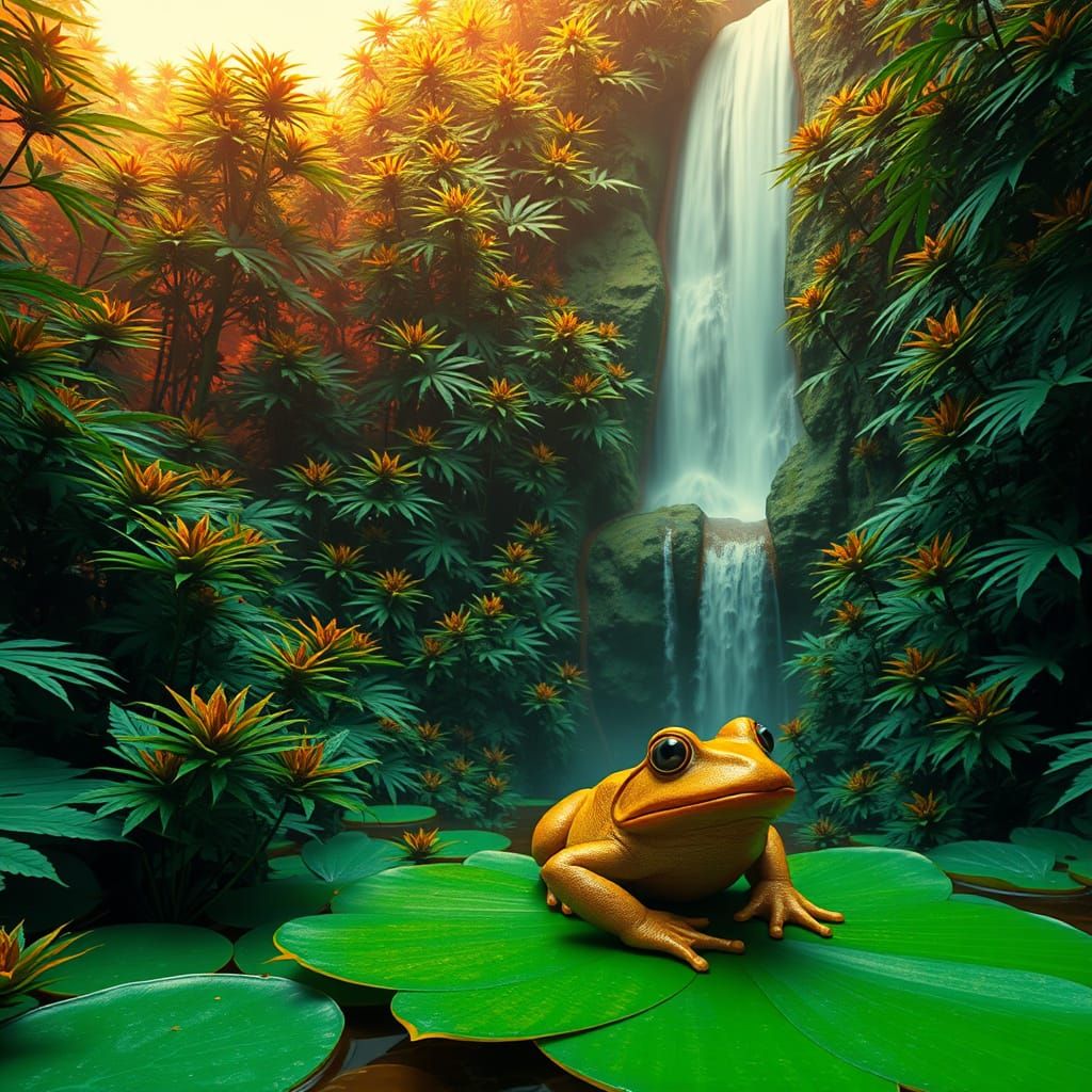 Fantastical Orange and Mint Landscape with Marijuana Forest ...