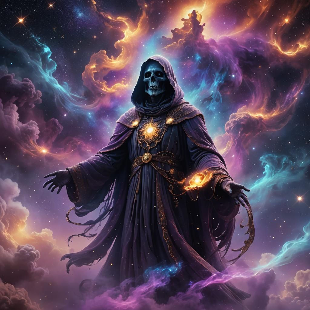 Ethereal Ghost Amidst a Starry Galaxy