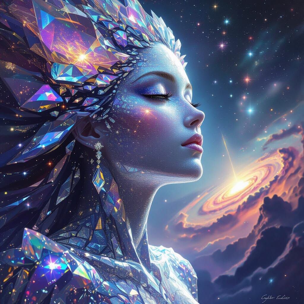 Celestial Crystal Woman in Cosmic Surrealism