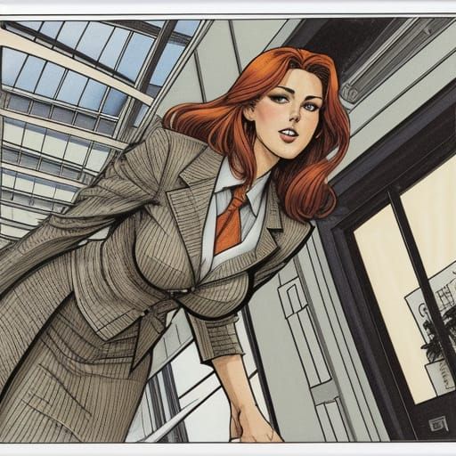 Business Office in Comic Book Style Illustration