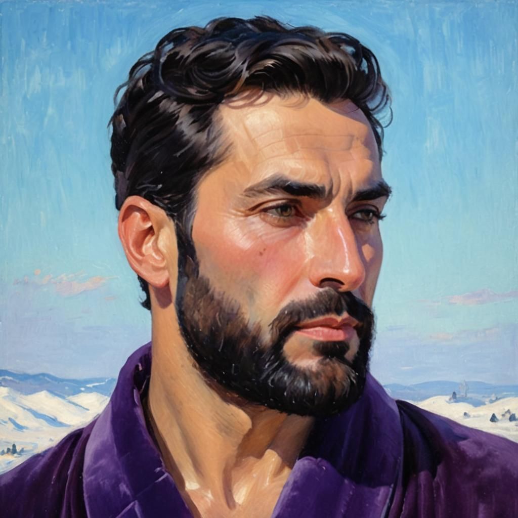 Arab Man in Purple Robe: Impressionist Oil Painting