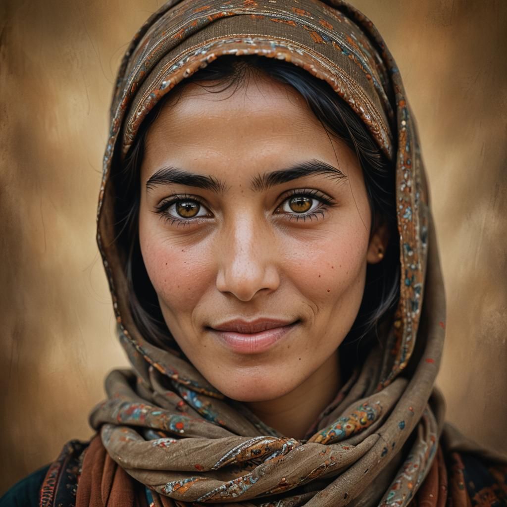 Serene Afghan Woman Portrait in Photographic Style