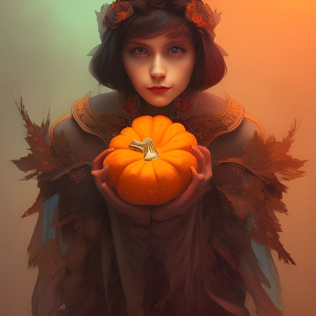Pumpkin Lady Portrait in Hyperdetailed Art Style