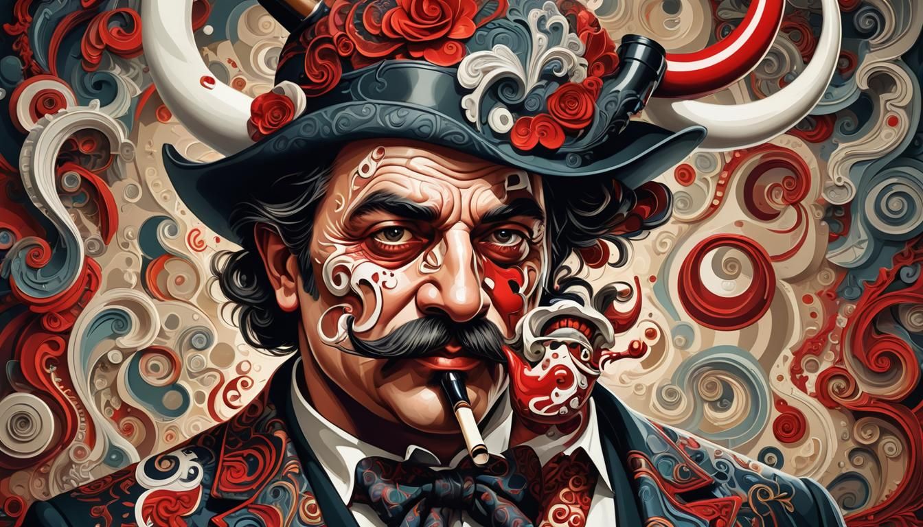 Surreal Bandit Character with Fractal Patterns