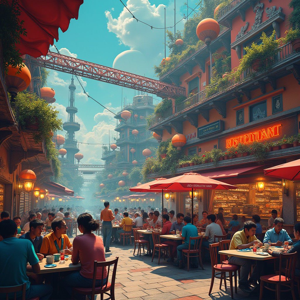 Futuristic Restaurant Scene in Fantasy Concept Art Style