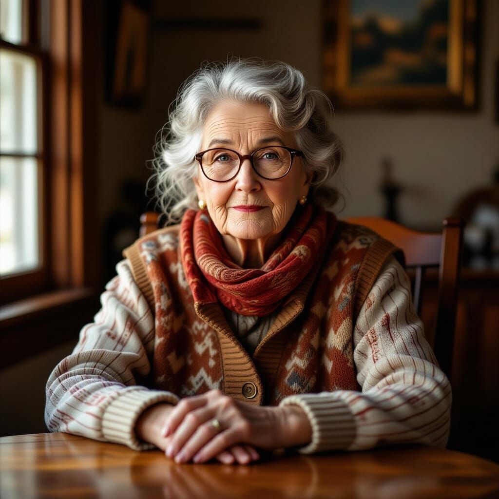 Elderly Woman Portrait in Photorealistic Style