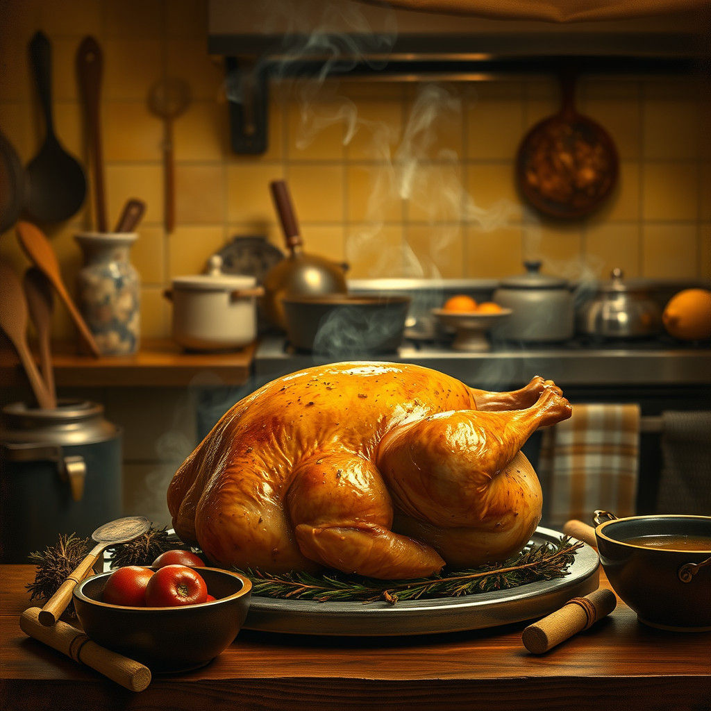 Thanksgiving Turkey in Rockwell-Inspired Kitchen