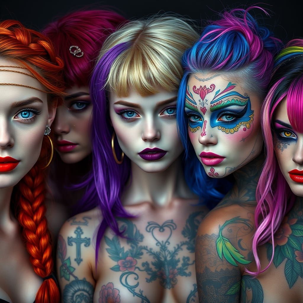 Surreal Goddesses in Vibrant Hairstyles and Piercings