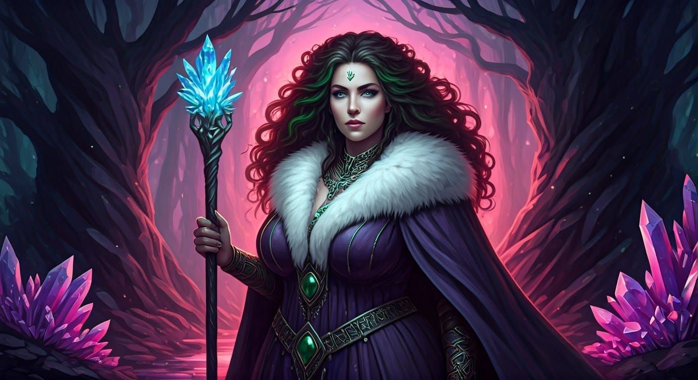 Mystical Sorceress in Exotic Landscape: Digital Art