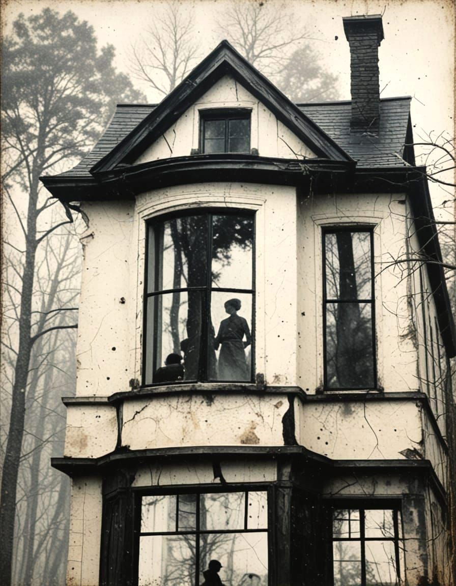 Abstract House with Figures in Dada Surrealism Style