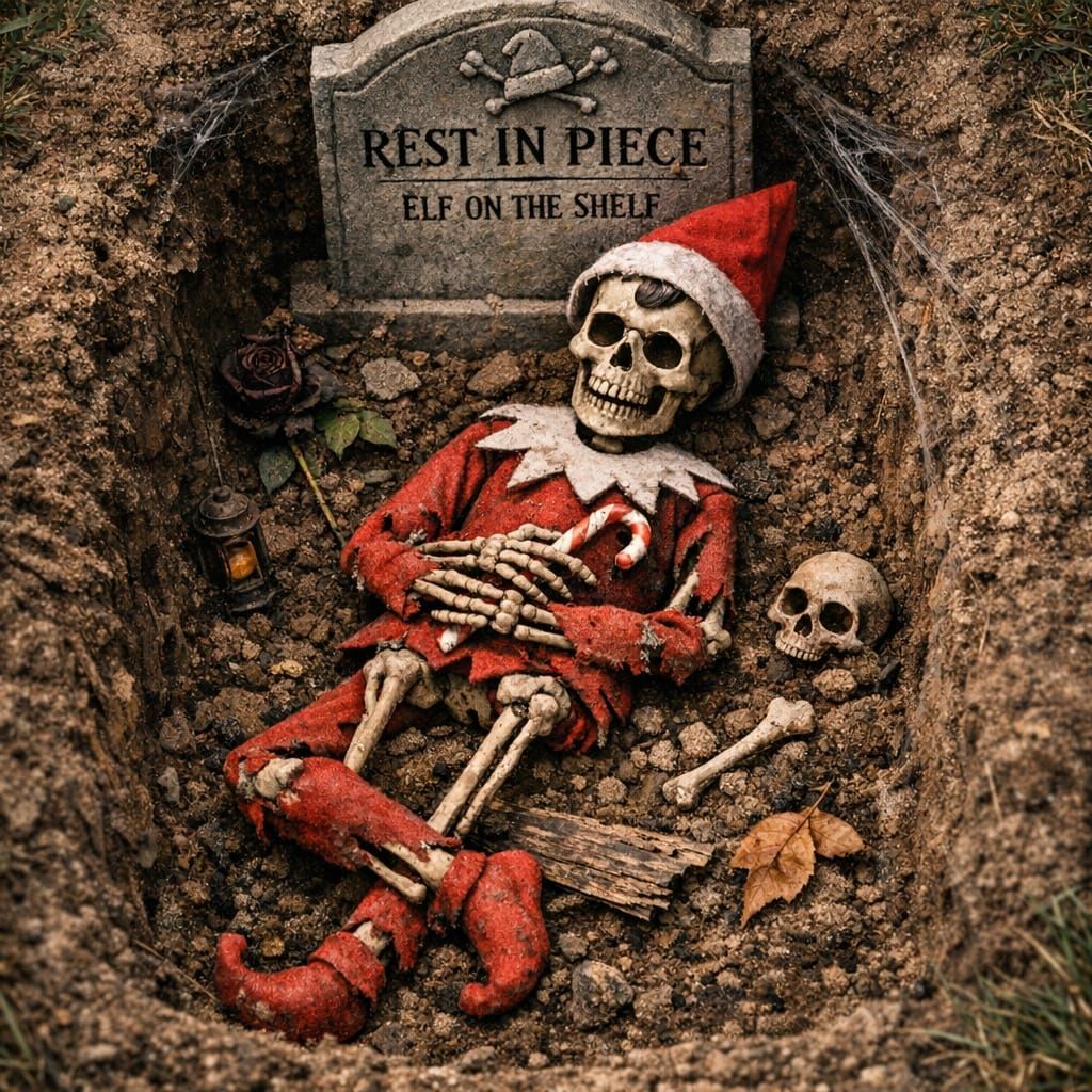 Elf on the Shelf Bones in Grave Plot