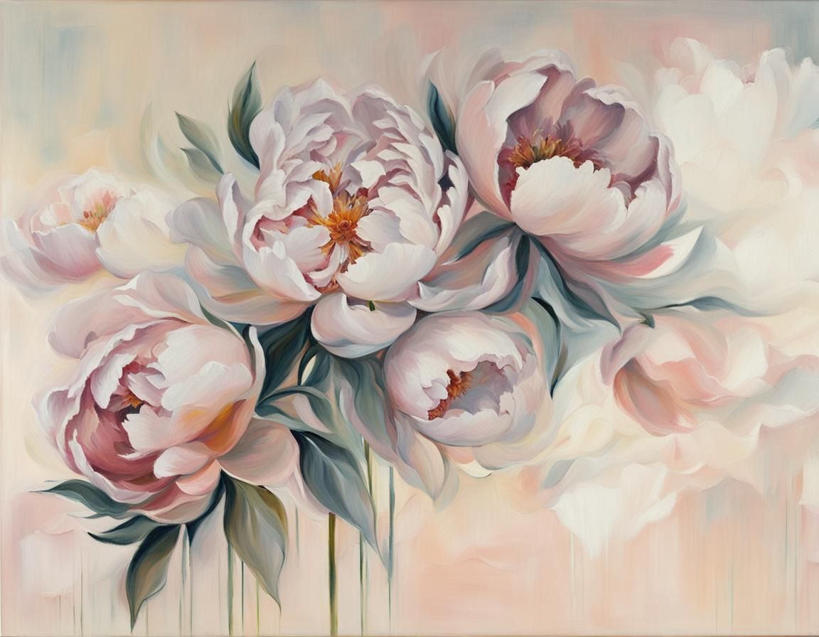 Peonies Impressionist Pastel Painting on Canvas