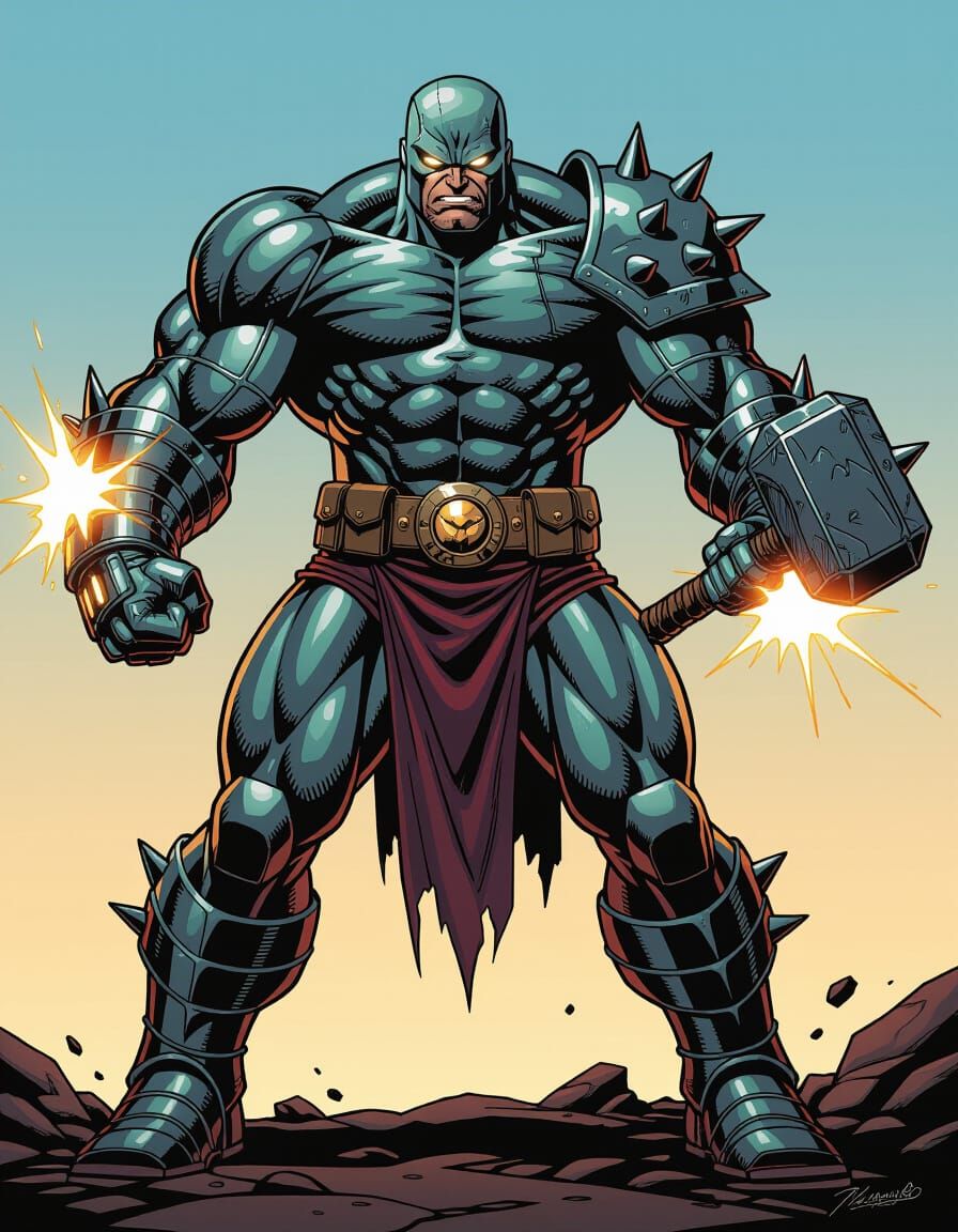 Muscular Hero The Vanguard in Metallic Bio-Armor