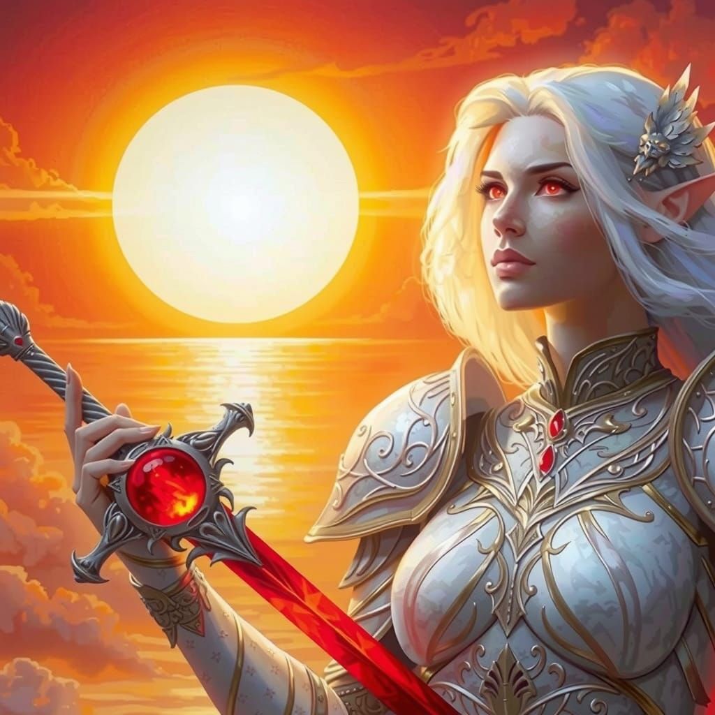 Elven Knight in Ceramic Armor with Glass Sword