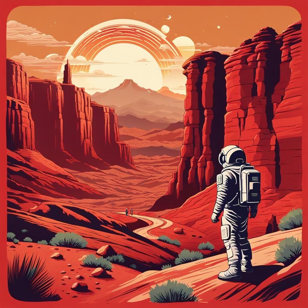 Retro Martian Landscape Poster Art
