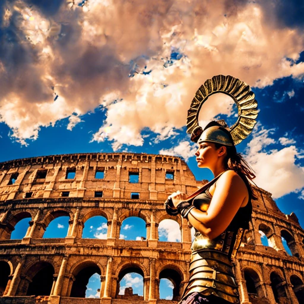 Roman Gladiator Portrait in Norman Rockwell Style