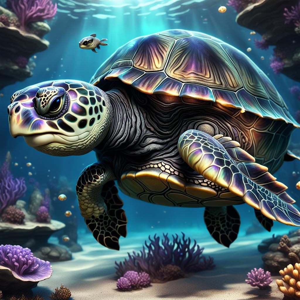 Gothic Chibi Turtle with Holographic Shell