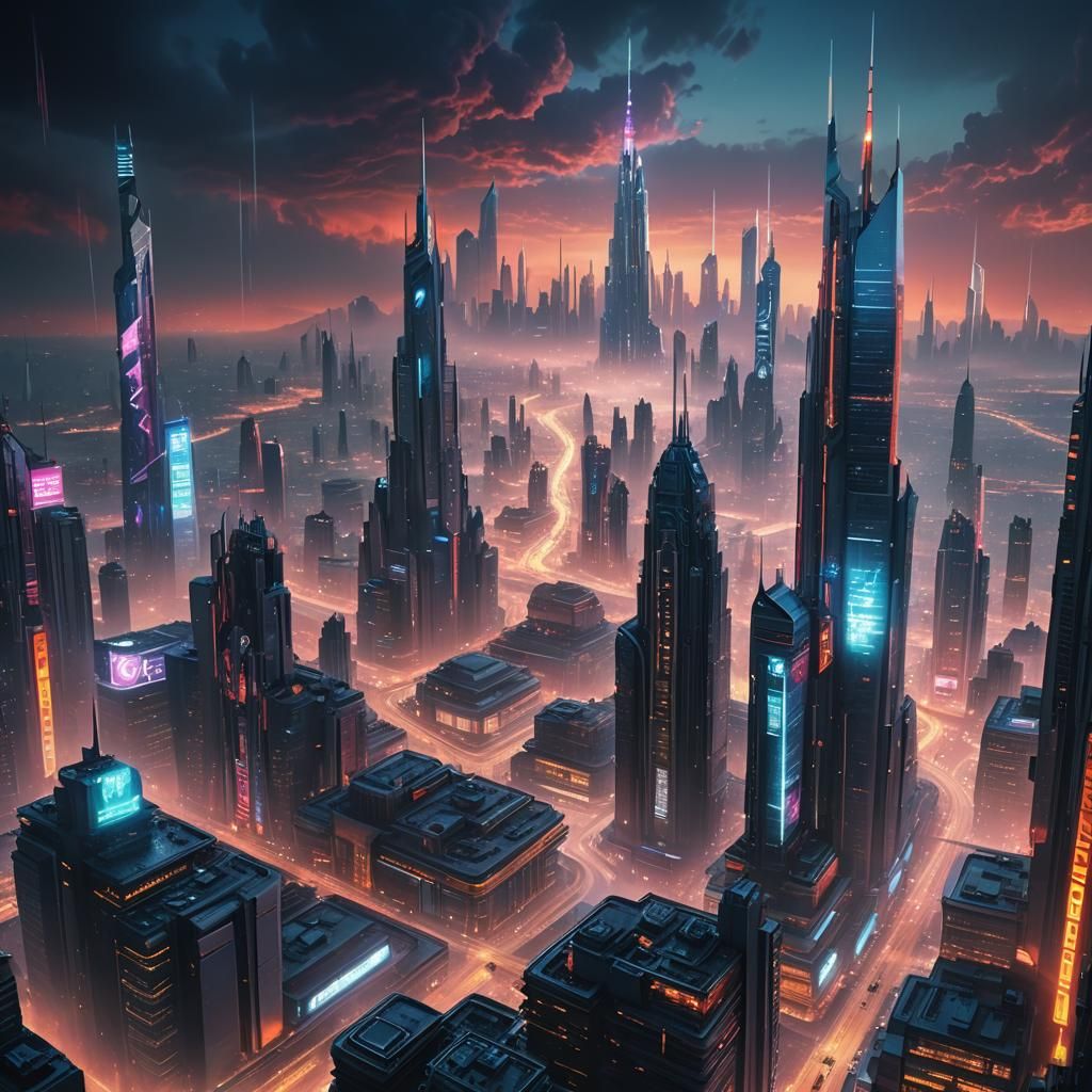 Futuristic IT Industry in a Cyberpunk Cityscape