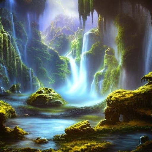 Waterfall Between Two Worlds: Fantasy Concept Art