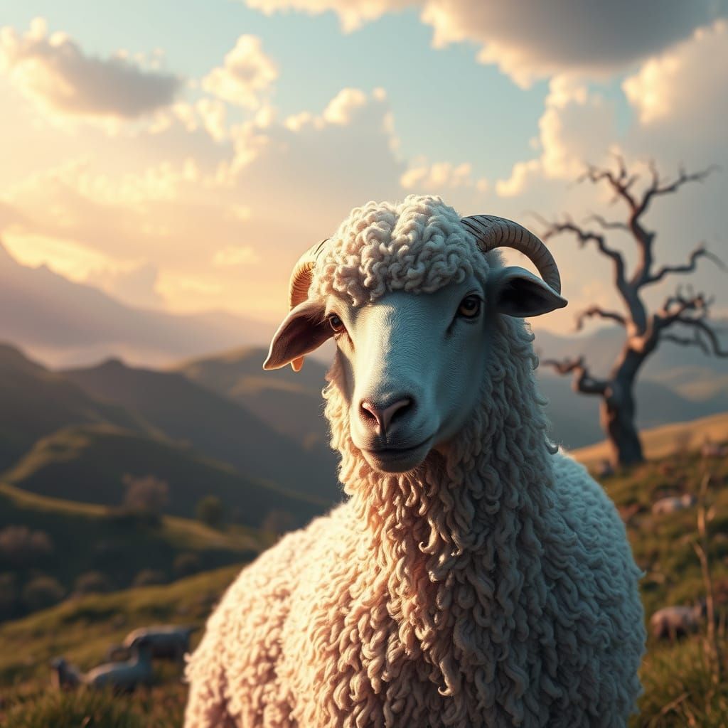 Majestic Sheep in a Dreamlike Landscape