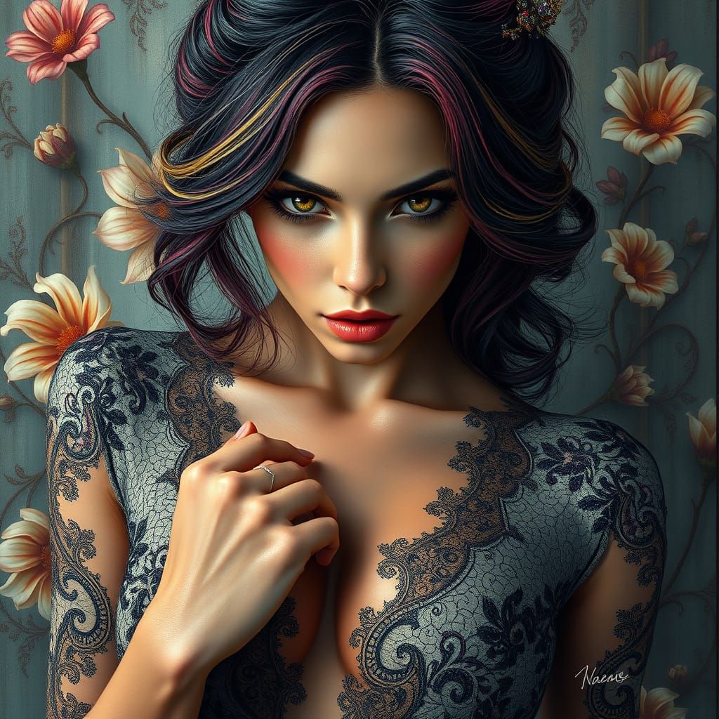 Ethereal Goddess in Intricate Lace and Filigree