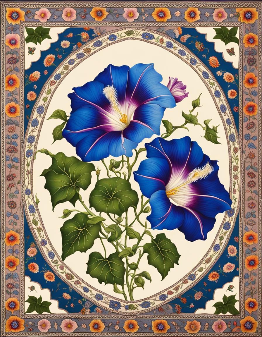 Persian Carpet with Morning Glory Flowers