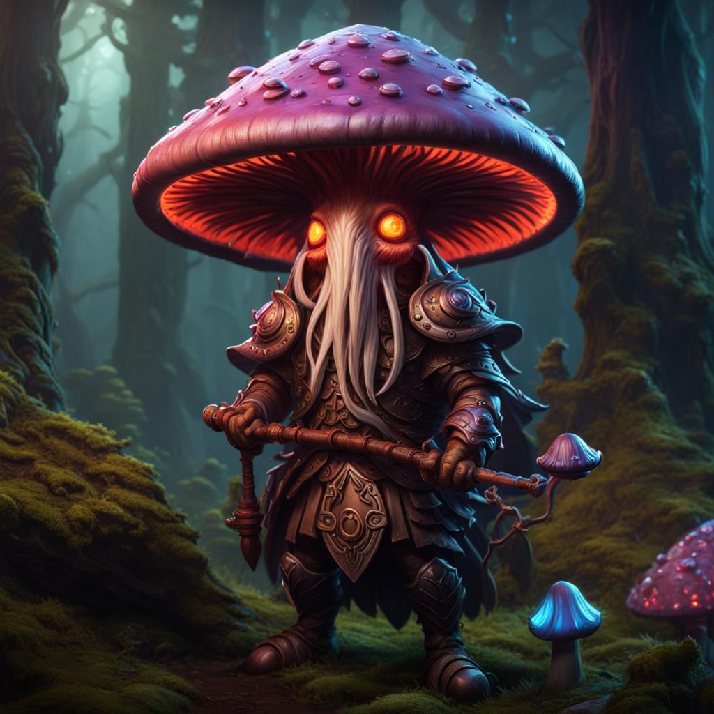 Myconid Mushroom Man Druid in Detailed Matte Painting
