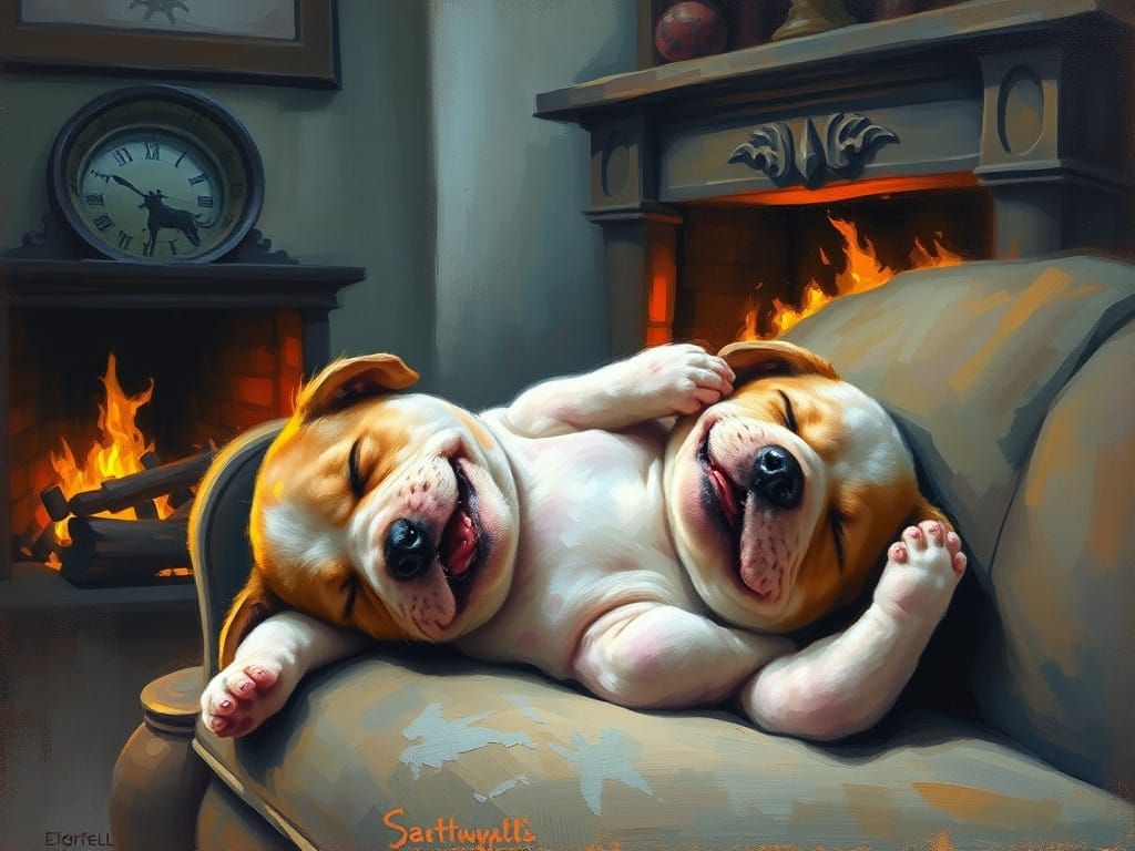 Adorable Puppy in Dark Fantasy Fireplace Scene