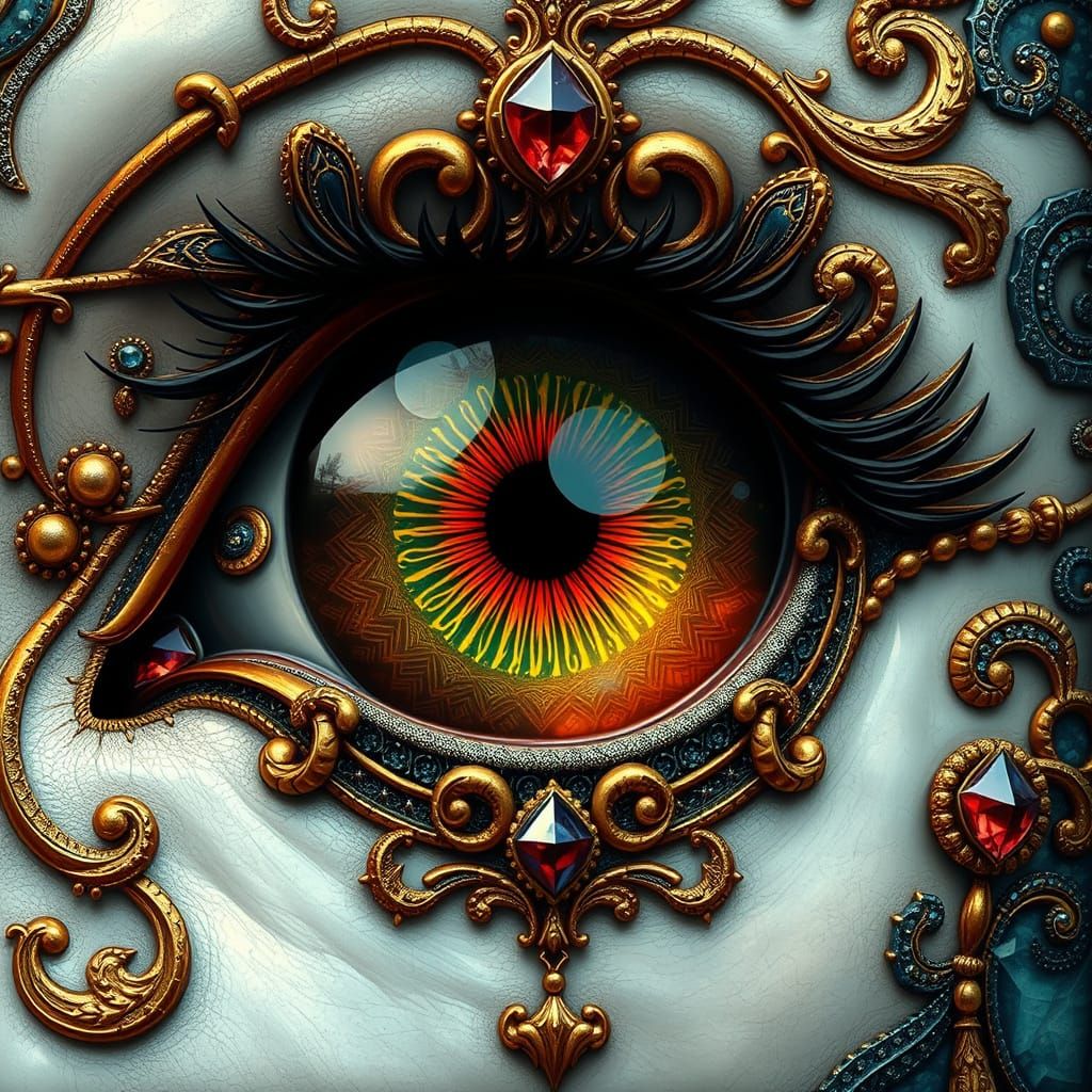 Ornate Jeweled Eye in Art Nouveau Style