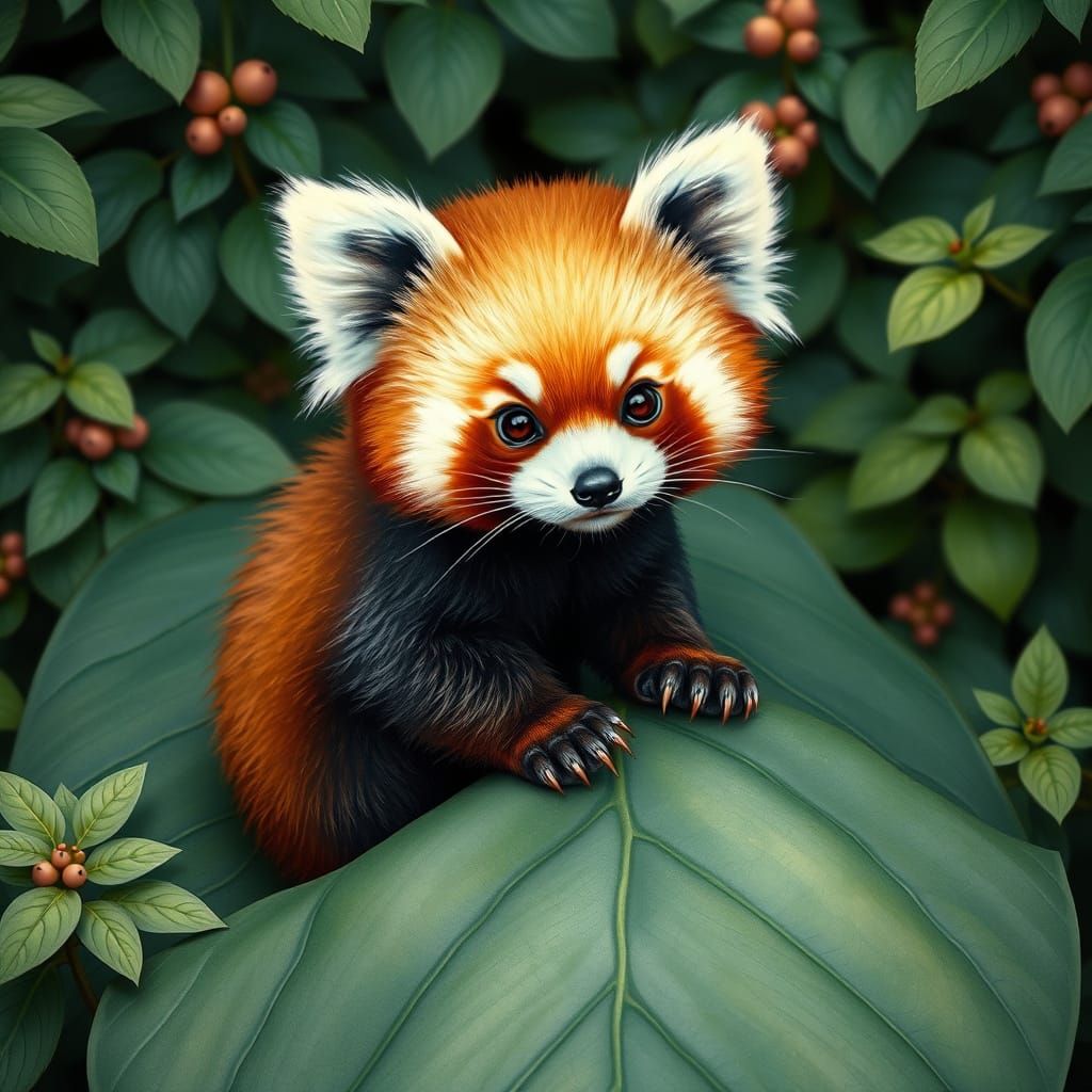 Whimsical Red Panda in Alphonse Mucha Style