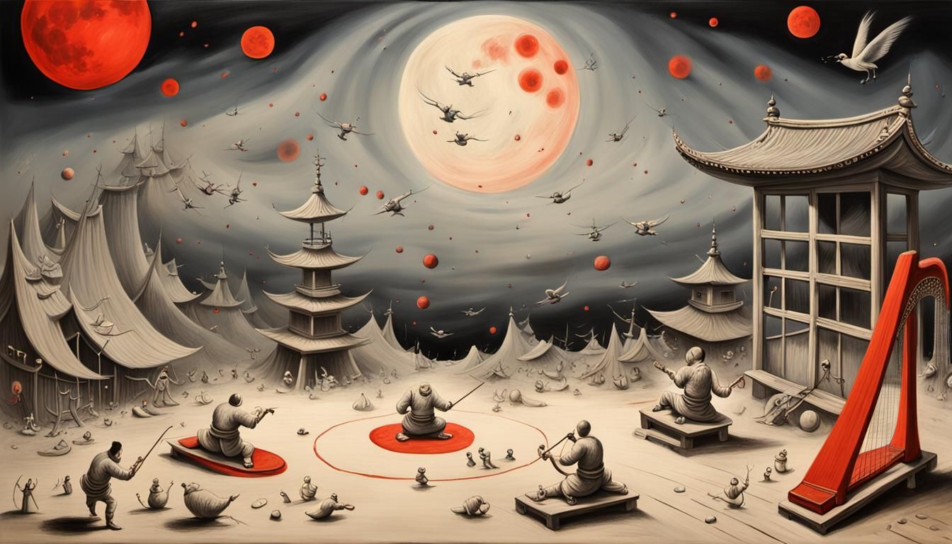 Generate a painting by Yves Tanguy, 3D and HD, a table, a wi...