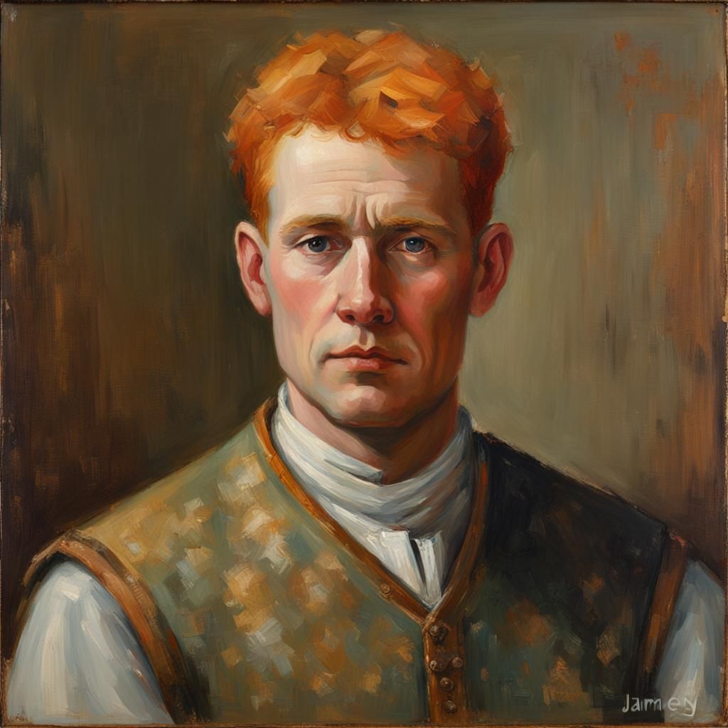 Noble Orange-Haired Man Portrait in Oil Painting Style