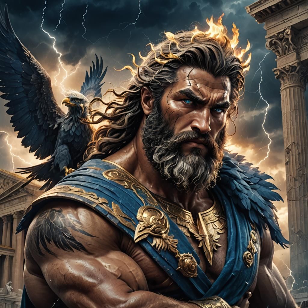 Zeus Portrait with Thunderbolt in Epic Fantasy Art