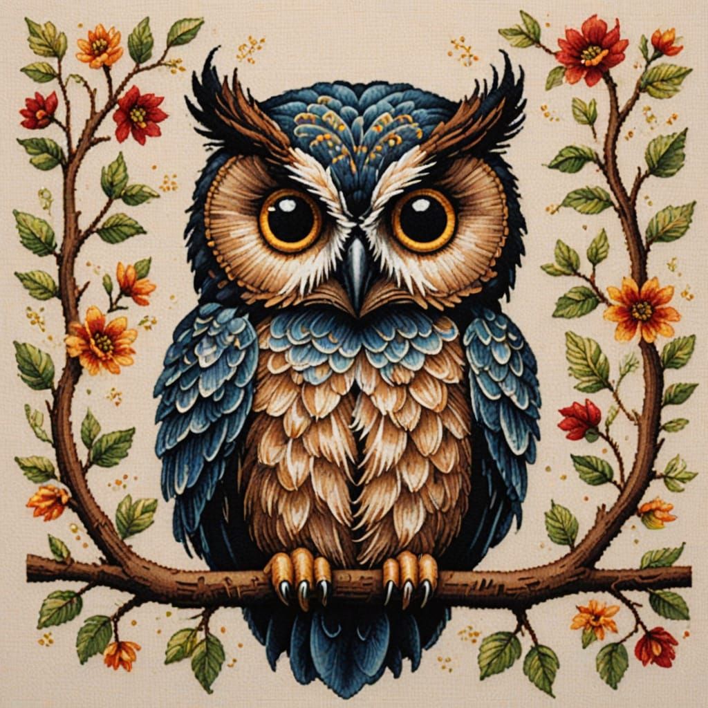 Whimsical Big-Eyed Owl Embroidery Design